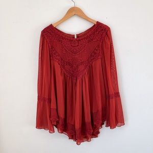 NWT Ultra Pink Red Bohemian Flowy Sheer Top